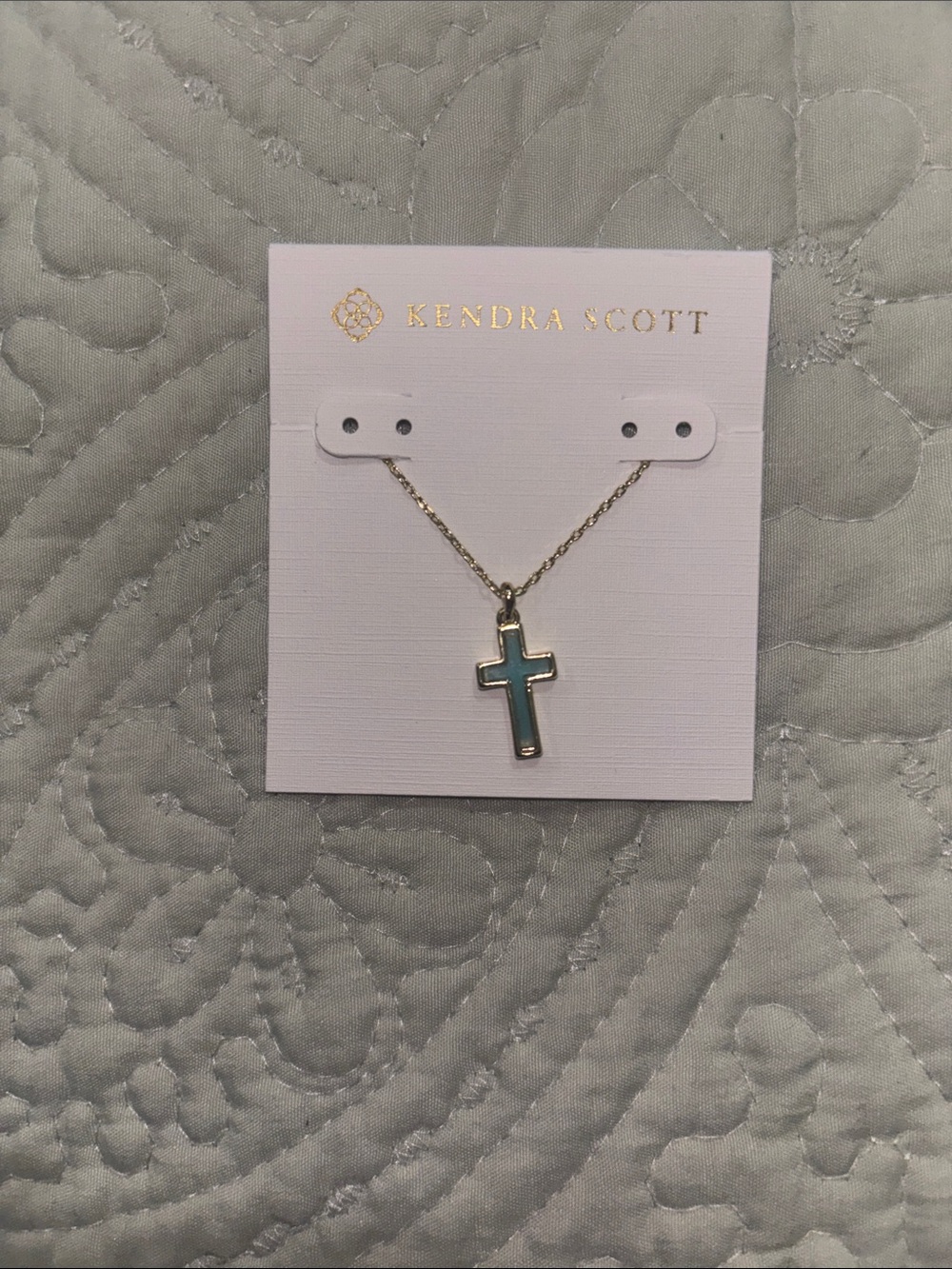 Kendra Scott Gold Cross Necklace with Turquoise Inlay